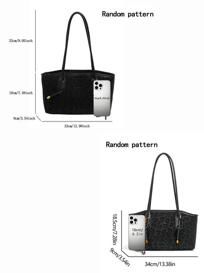 Leopard print tote bag, casual versatile one-shoulder handbag, one-shoulder commuter bag, paired with exquisite pendants, suitable for dating, shopping occasions, Embossed Bag, Handbag Shoulder Purse, Casual Fashion Bag