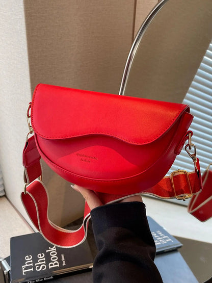 Women's Retro Solid Color Saddle Bag, Wide Shoulder Strap Messenger Bag, Fashionable Classic Popular Shoulder Bag, Crossbody Shoulder Bag, Everyday Crossbody Bag, Suitable for Daily Outing