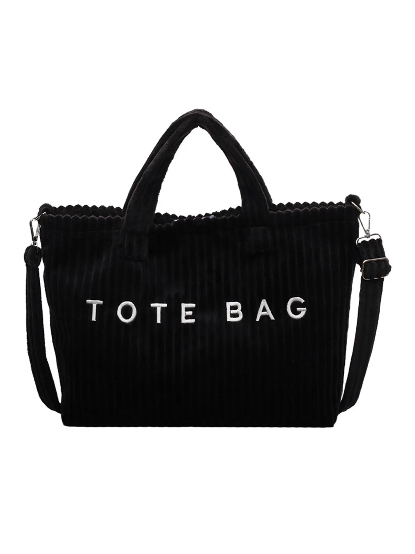 Retro Leisure Letter Embroidery Shoulder Tote Bag, Corduroy Ribbed Texture, Casual Top Handle & Crossbody Bag, Fashion Tote Bag, Fashionable Casual Bag, Suitable for Daily Commuting, Shopping Dating
