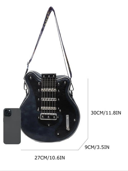 Street Style Guitar Design Purses, Casual Fashion Bag, Casual Crossbody Bags Women, Casual Handbag Satchel, Pu Leather Y2k Trendy Shoulder Bag, Vintage Crossbody Messenger Bag for Daily Party Use, Adjustable Crossbody Shoulder