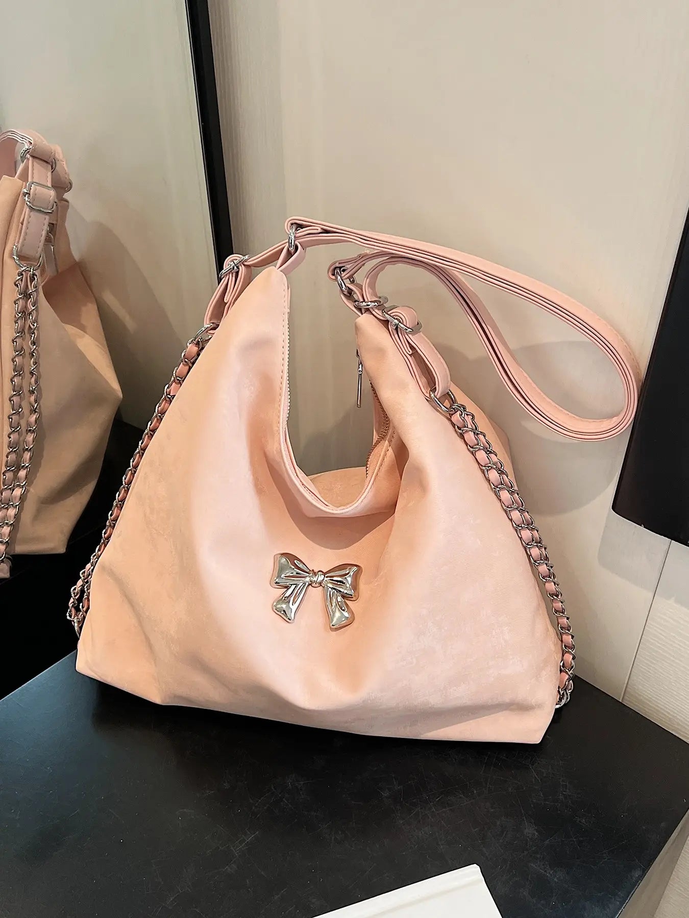 Women's Elegant Bow Decorated Shoulder Bag, Fashionable Solid Color Large Capacity Bag for Daily Used, Casual Trendy Commuting Bag, Elegant Commuter Bag